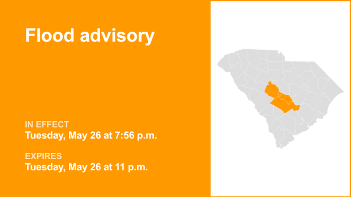 UPDATE: Flood advisory previously issued for Midlands will expire at 11:45 p.m. 