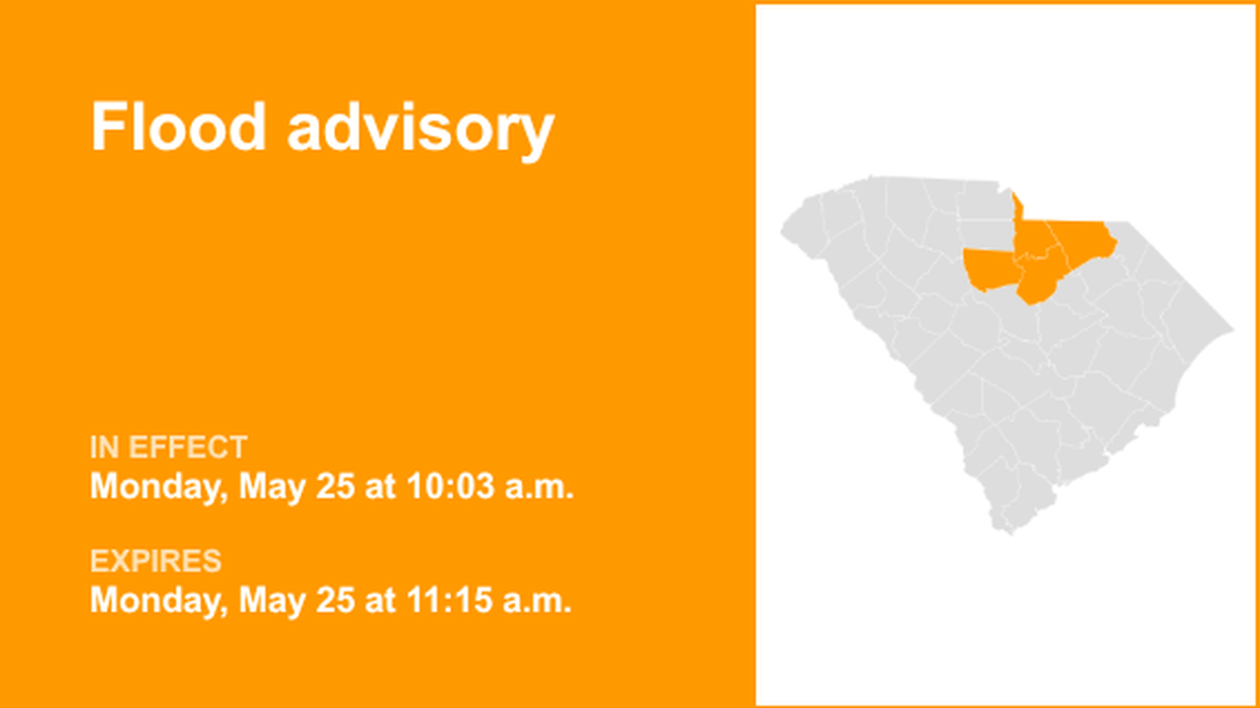 UPDATE: Flood advisory issued for Midlands Monday afternoon due to persistent rain 