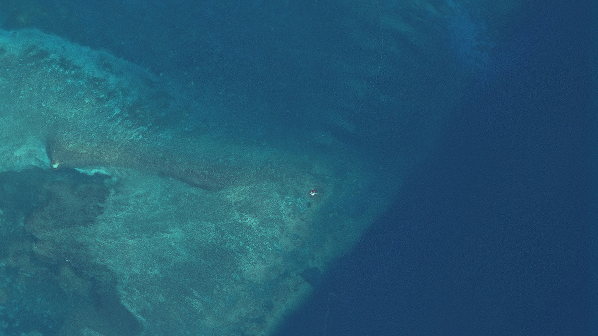 A satellite image shows a possible raft at the opening to Scarborough Shoal, in the South China Sea, May 27, 2026. Vantor/Handout via REUTERS