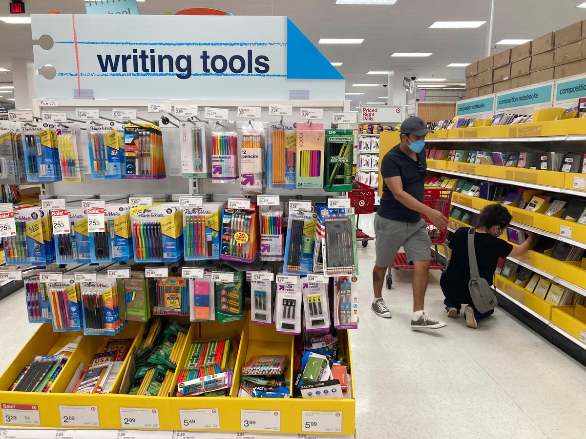 Shoppers look for school supplies deals at a Target store.