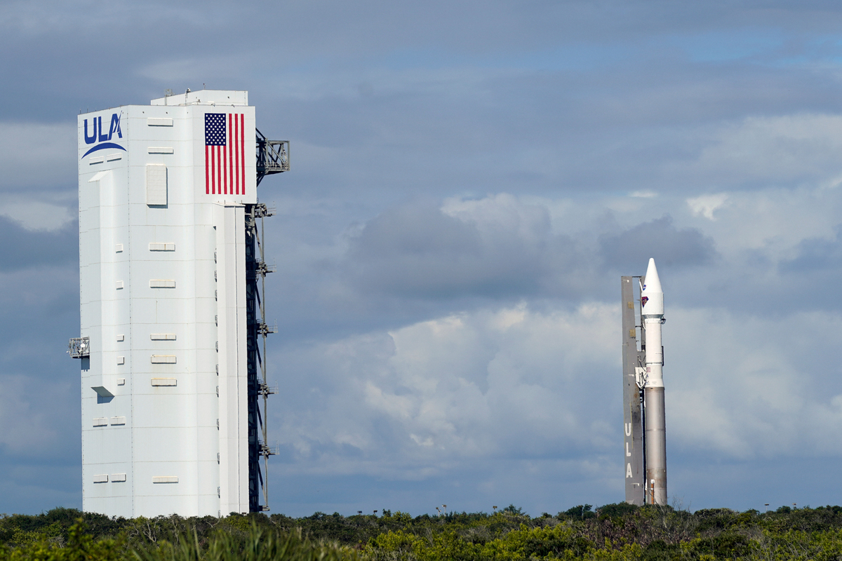 United Launch Alliance Atlas V rocket is rolled out of the Vertical Integration Facility to the launch pad at Space Launch Complex 41 at the Cape Canaveral Space Force Station, Thursday, Oct. 14, 2021, in Cape Canaveral, Fla.