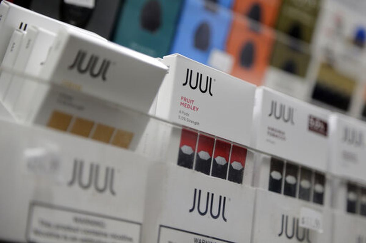 Juul products are displayed at a smoke shop in New York in December 2018.