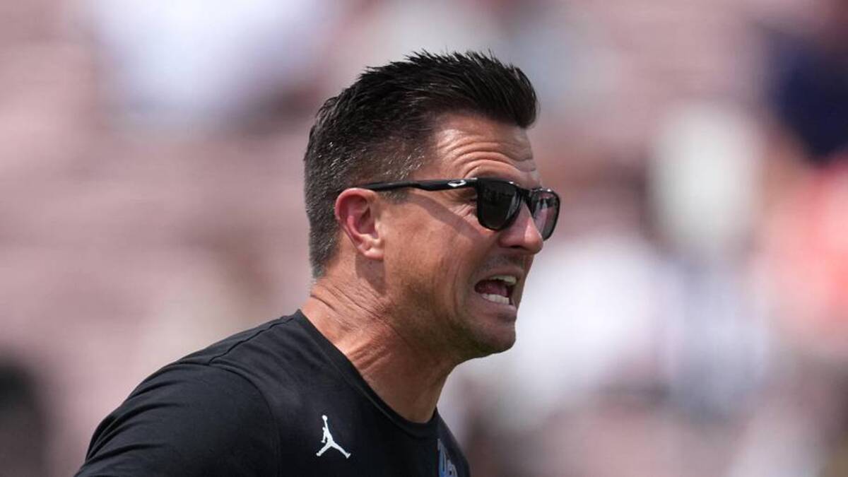  May 2, 2026; Pasadena, CA, USA; UCLA Bruins coach Bob Chesney reacts during the spring game at Rose Bowl. Mandatory Credit: Kirby Lee-Imagn Images | Kirby Lee-Imagn Images 