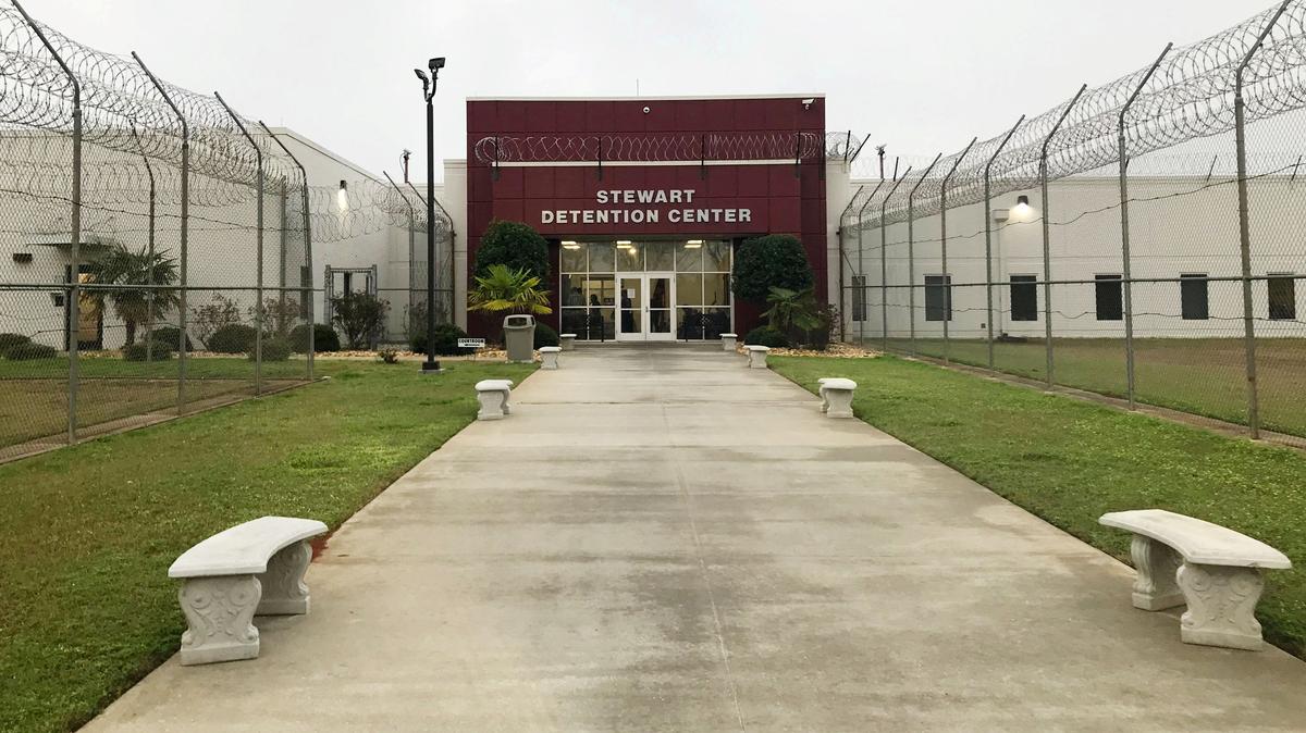 FILE PHOTO: The entrance to the Stewart Detention Center is pictured in Lumpkin, Georgia, U.S. February 21 , 2018.  Picture taken February 21, 2018. REUTERS/Reade Levinson/File Photo