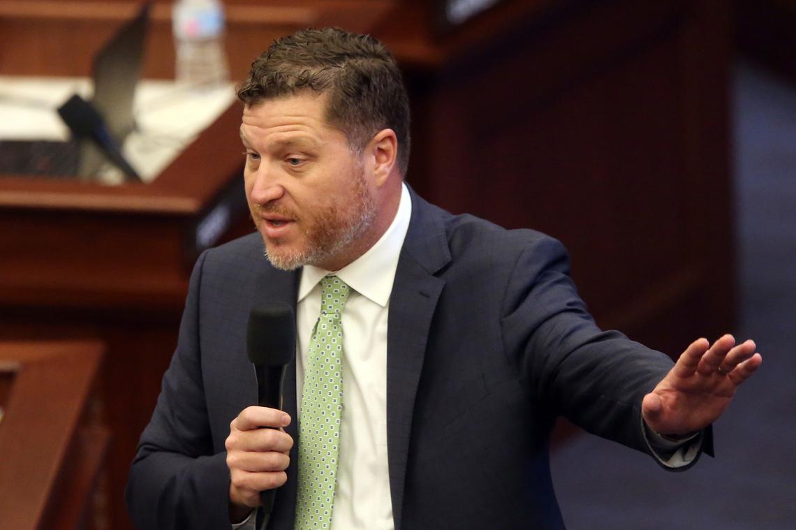 Sen. Jeff Brandes, R-St. Petersburg, debates against an amendment on a gambling bill during a special session, Tuesday, May 18, 2021, in Tallahassee, Fla.