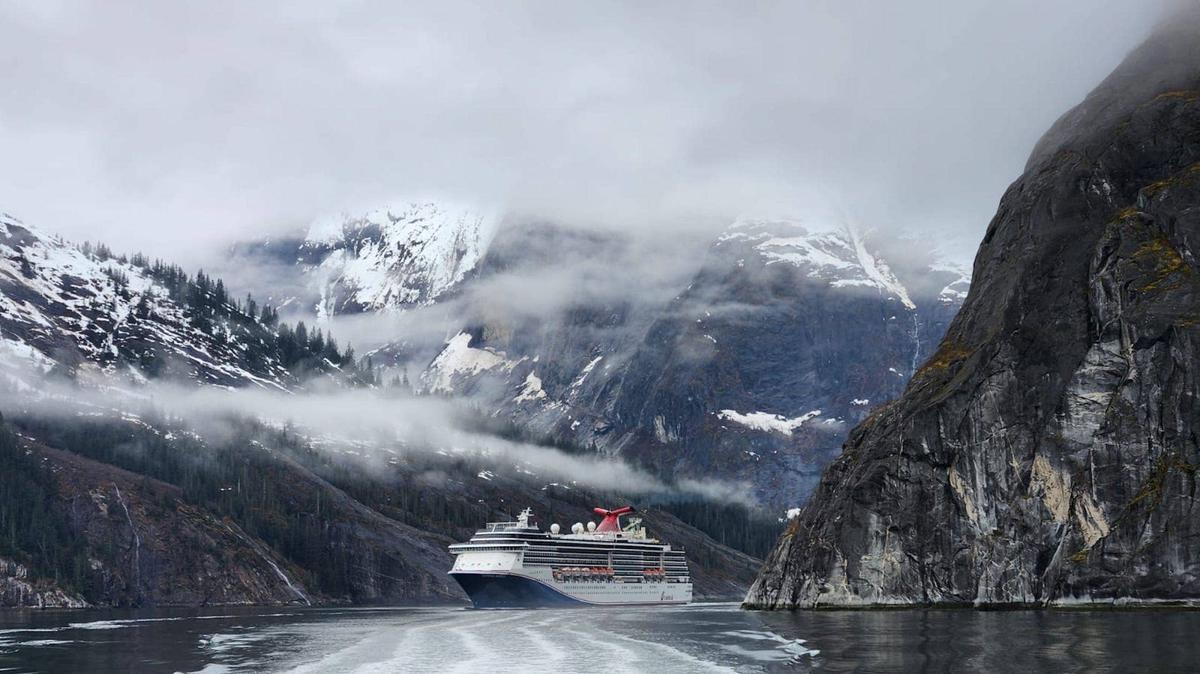 A Carnival cruise ship sails in Alaska. 