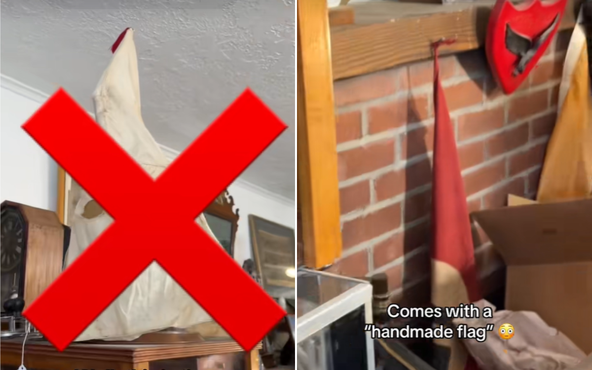  The KKK hood and flag that Liam McNamara came across at an antique shop in Florida. 