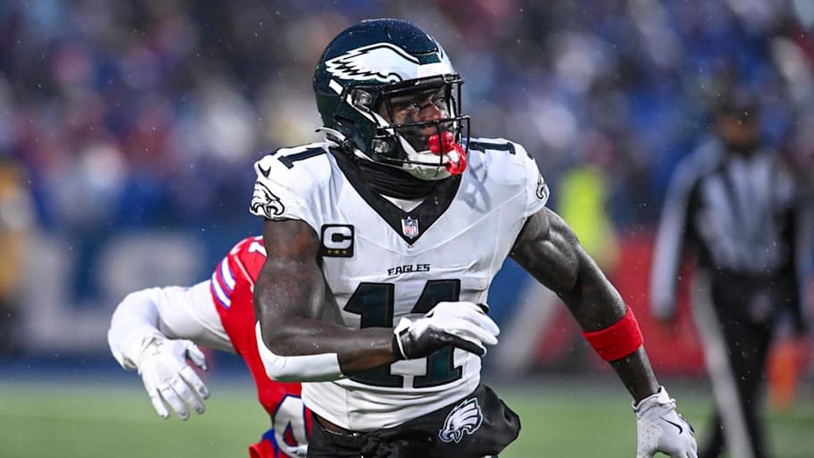  A.J. Brown is a potential draft day trade candidate. | Mark Konezny-Imagn Images 