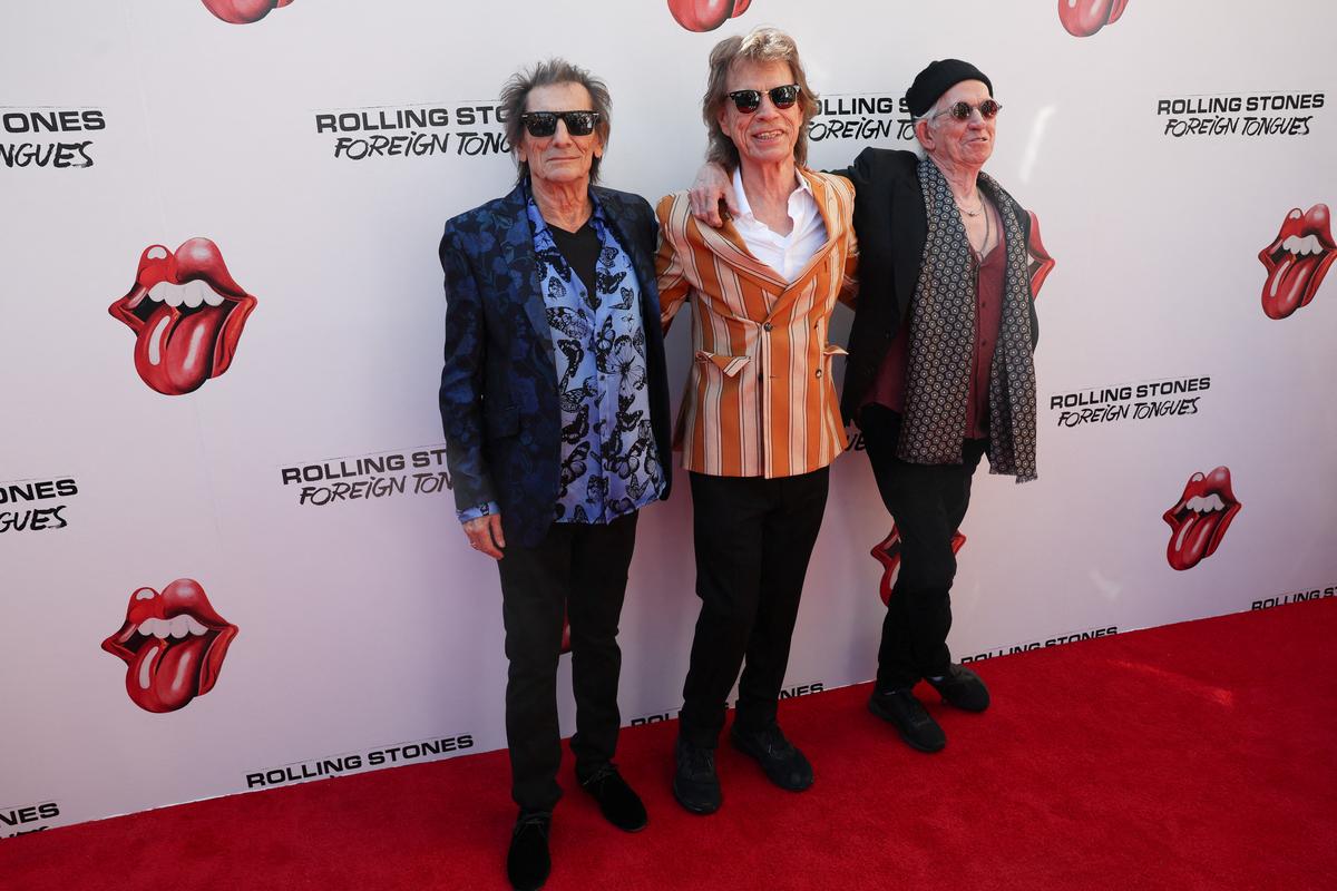 Mick Jagger, Keith Richards and Ronnie Wood pose on the red carpet during the launch of The Rolling Stones' new studio album "Foreign Tongues" in the Brooklyn borough of New York City, U.S., May 5, 2026. REUTERS/Shannon Stapleton