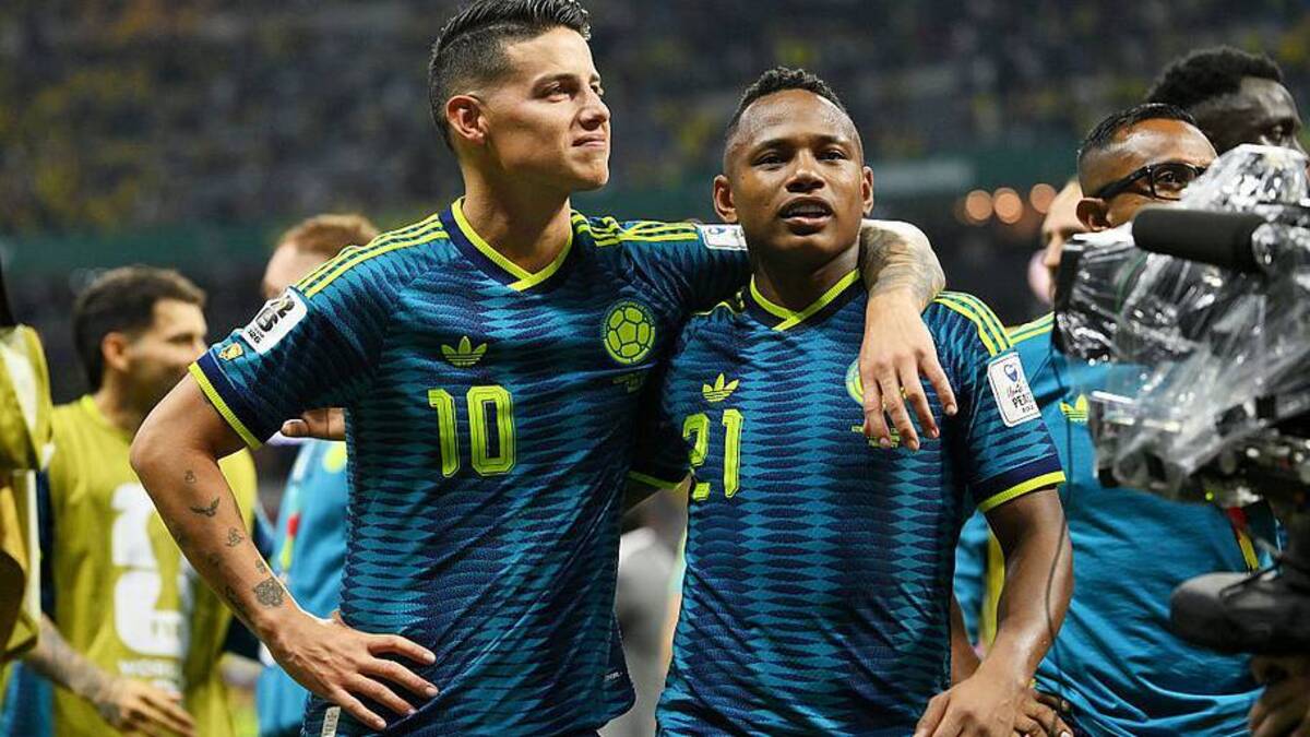  James Rodríguez (left) takes it all in after Colombia's win vs. Uzbekistan. | David Ramos/Getty Images 
