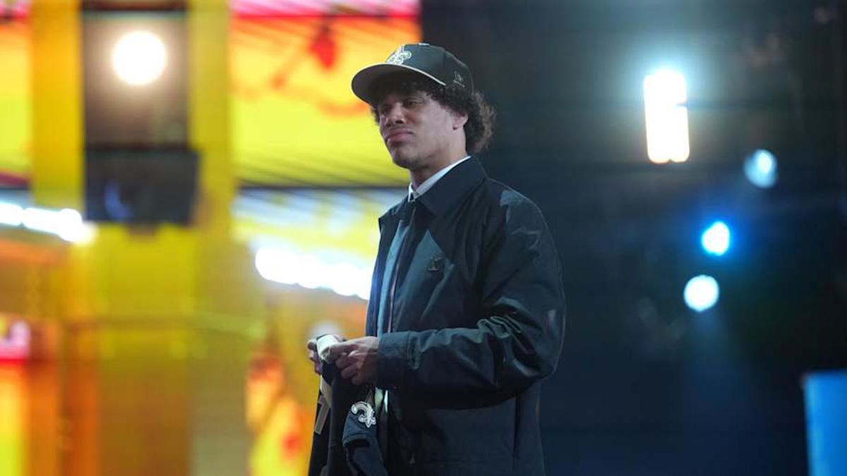  The Saints made a prjoection with Jordyn Tyson, taking him No. 8 in the draft. | Kirby Lee-Imagn Images 