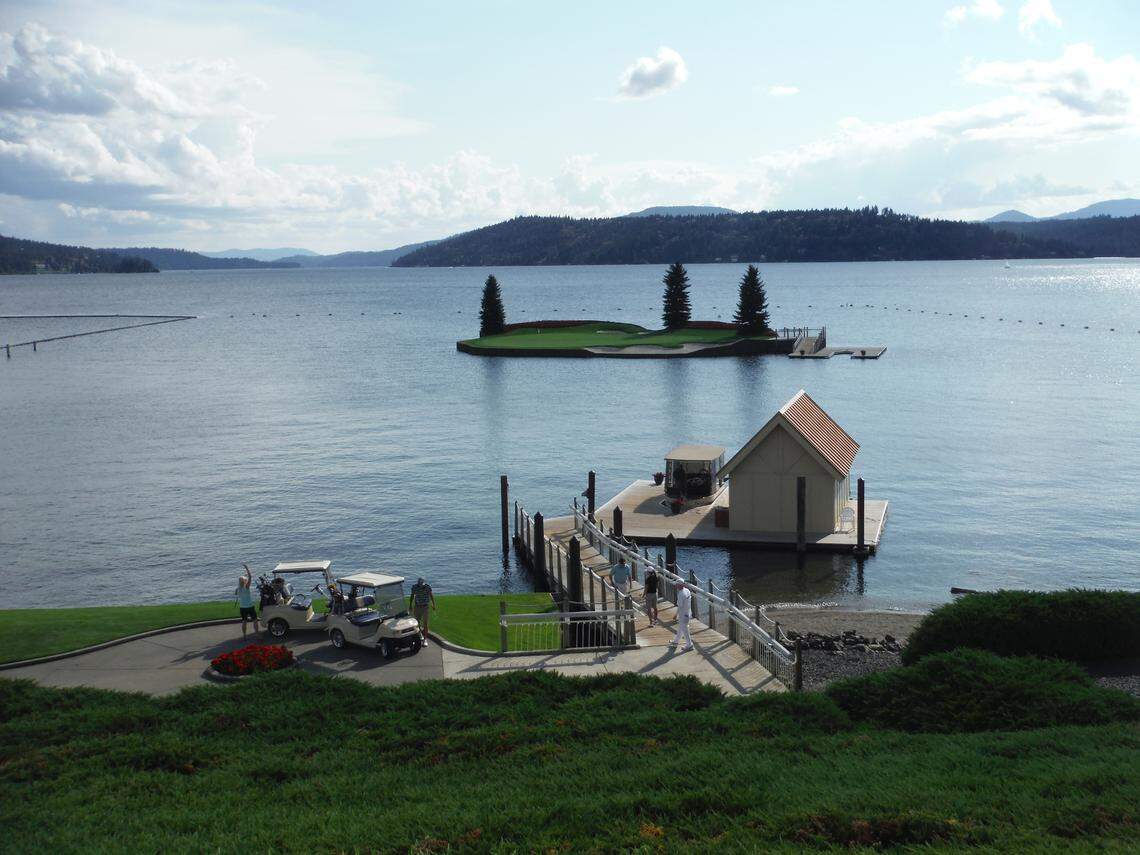 The most famous hole at the Coeur d’Alene Resort is the 14th, for its floating green. 
