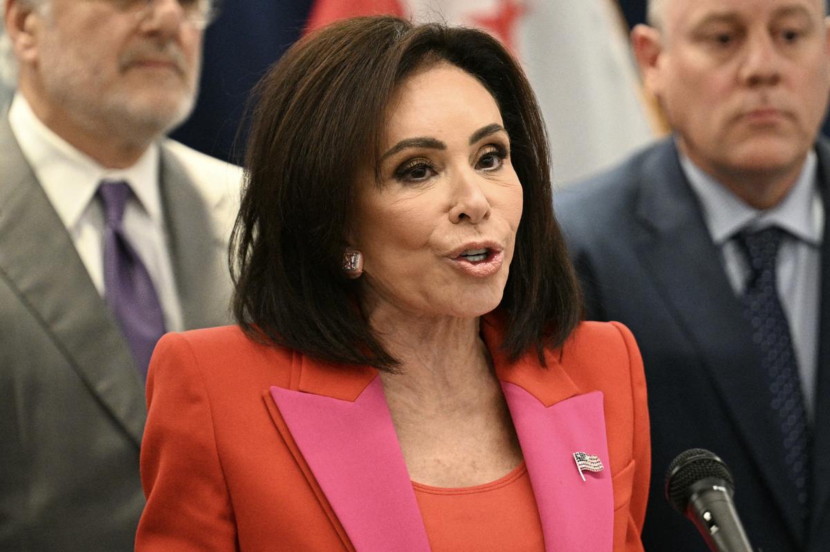  US Attorney for the District of Columbia Jeanine Pirro speaks during a press conference in Washington, D.C. on May 7, 2026. 