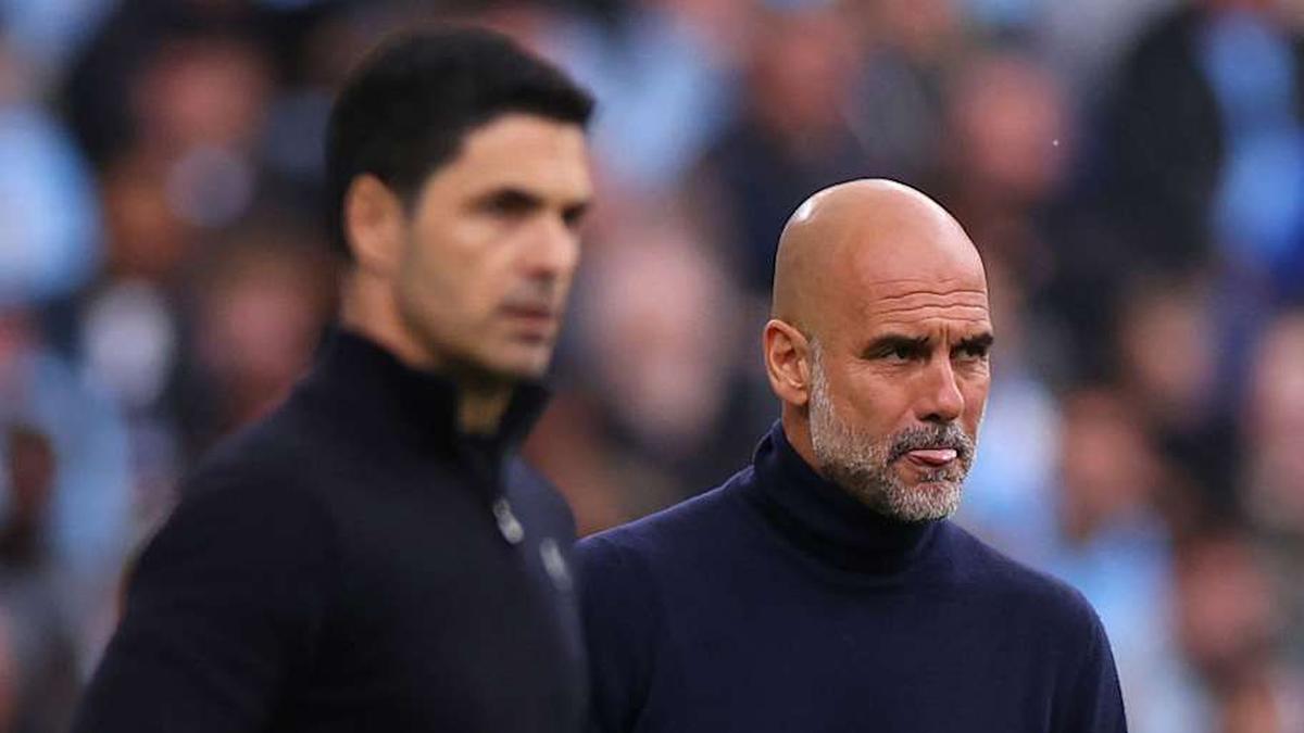  Pep Guardiola is aiming to lift his fifth league title in six seasons. | Catherine Ivilll/AMA/Getty Images 