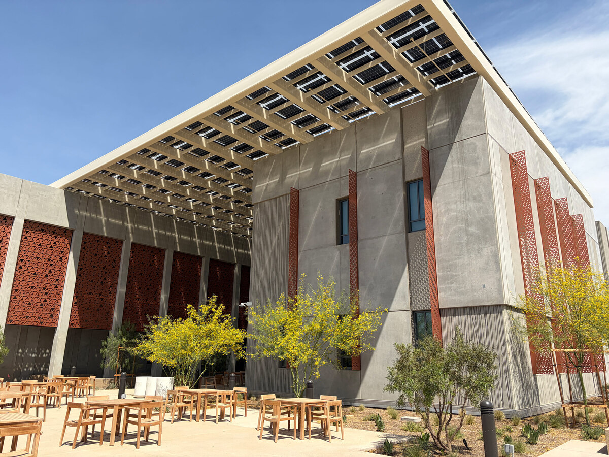 The outside of San Diego State University's new Sciences and Engineering Laboratories in Brawley, Calif., near a geothermal field some hope will become a major source of lithium. Students in two new STEM major programs will start using the building this fall. Credit: Erin Rode for The Hechinger Report