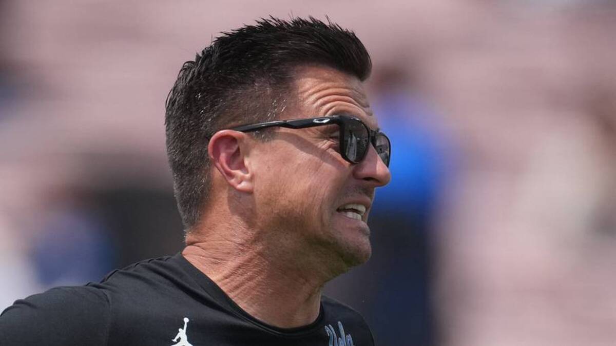  May 2, 2026; Pasadena, CA, USA; UCLA Bruins coach Bob Chesney reacts during the spring game at Rose Bowl. Mandatory Credit: Kirby Lee-Imagn Images | IMAGN IMAGES via Reuters Connect 