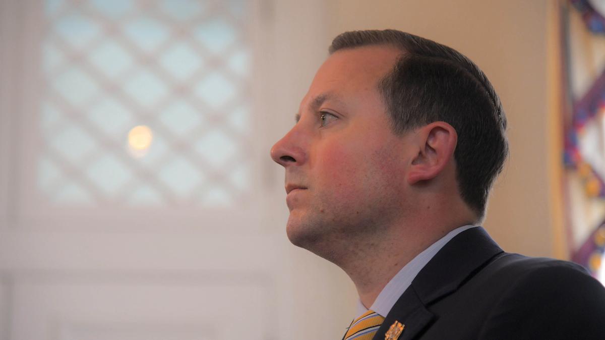 Maryland Senate President Bill Ferguson stands as elected legislative leaders prepare to sign passed bills into law at the Maryland State House. (Karl Merton Ferron/The Baltimore Sun/TNS)