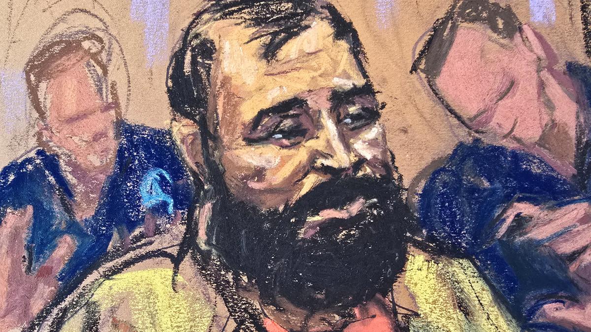 Mohammad Baqer Saad Dawood Al-Saadi, an Iraqi man accused of helping Iran-backed militia's plans for attacks in the United States and Europe, attends his arraignment in Manhattan federal court in New York City, U.S., June 1, 2026 in a courtroom sketch. REUTERS/Jane Rosenberg