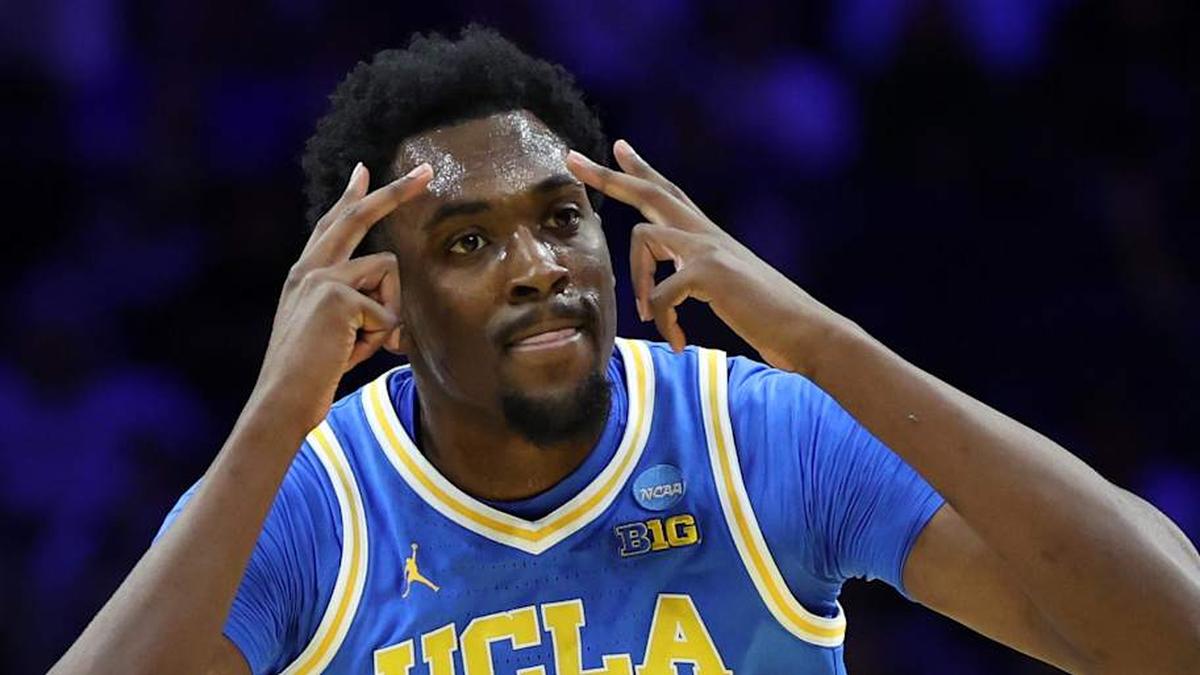  Mar 22, 2026; Philadelphia, PA, USA; UCLA Bruins center Xavier Booker (1) reacts against the UConn Huskies in the first half during a second round game of the men's 2026 NCAA Tournament at Xfinity Mobile Arena. Mandatory Credit: Bill Streicher-Imagn Images | Bill Streicher-Imagn Images 