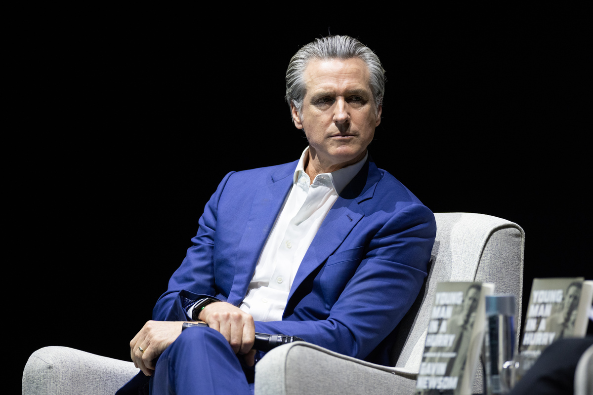  California Governor Gavin Newsom is pictured at an event promoting his book “Young Man in a Hurry” on February 28 in San Francisco. (Photo by Benjamin Fanjoy/Getty Images) 