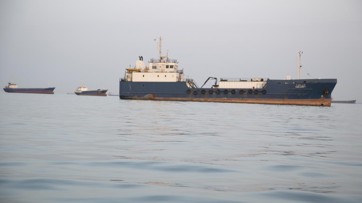 Ships are anchored near the shoreline on April 22 in Bandar Abbas, Iran. Bandar Abbas is a port city and the capital of Hormozgan Province, along the Persian Gulf and Strait of Hormuz.