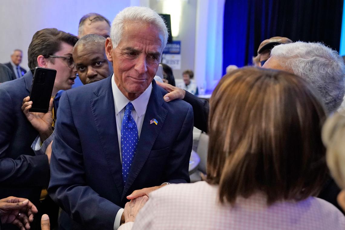 Rep. Charlie Crist, D-Fla., thanks supporters after declaring victory Tuesday, Aug. 23, 2022, in St. Petersburg, Fla. Crist defeated Agriculture Commissioner Nikki Fried in the Democratic gubernatorial primary election and will face incumbent Republican Gov. Ron DeSantis in November. (AP Photo/Chris O’Meara)