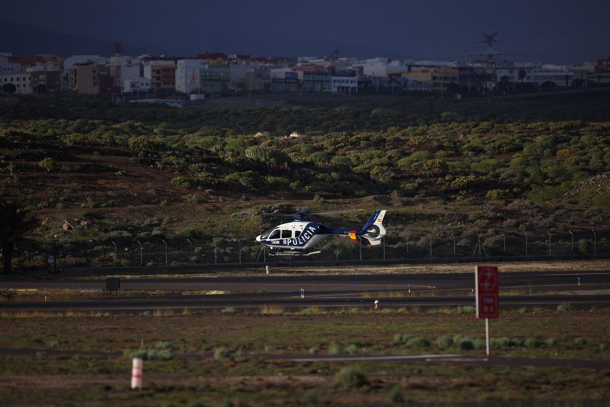 A police helicopter arrives at Tenerife Sud airport, Canary Islands, Spain, where the cruise ship MV Hondius hit by a deadly hantavirus outbreak is expected to arrive, May 9, 2026. REUTERSPedro Nunes