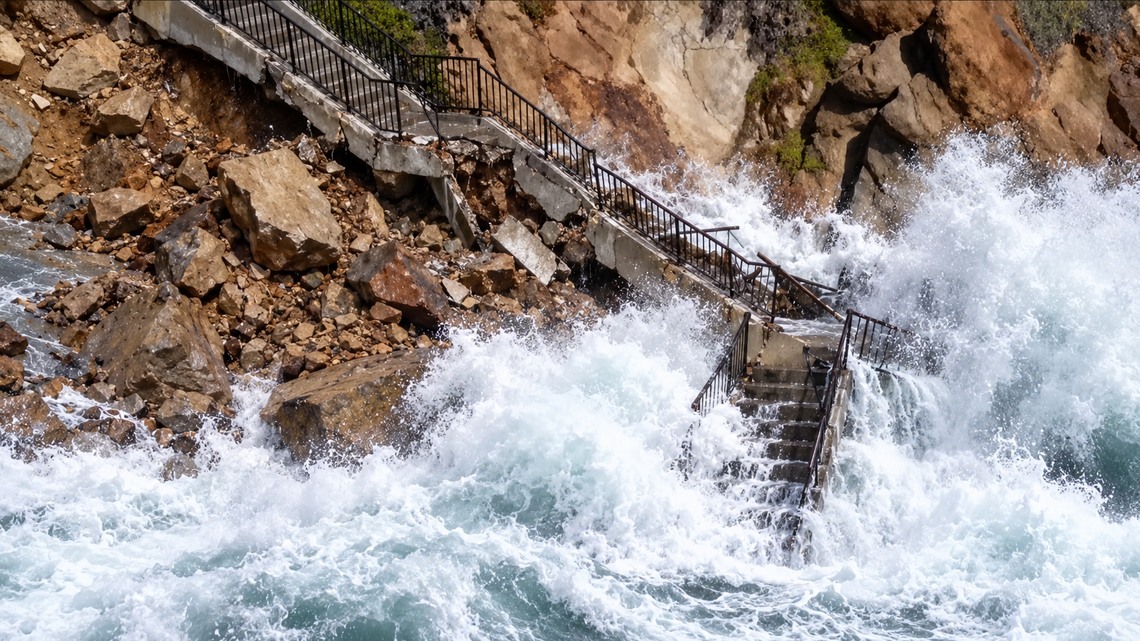 Giant Rockslide Rips Away Laguna Beach Cliff Amid Super El Niño Surf (Video) 