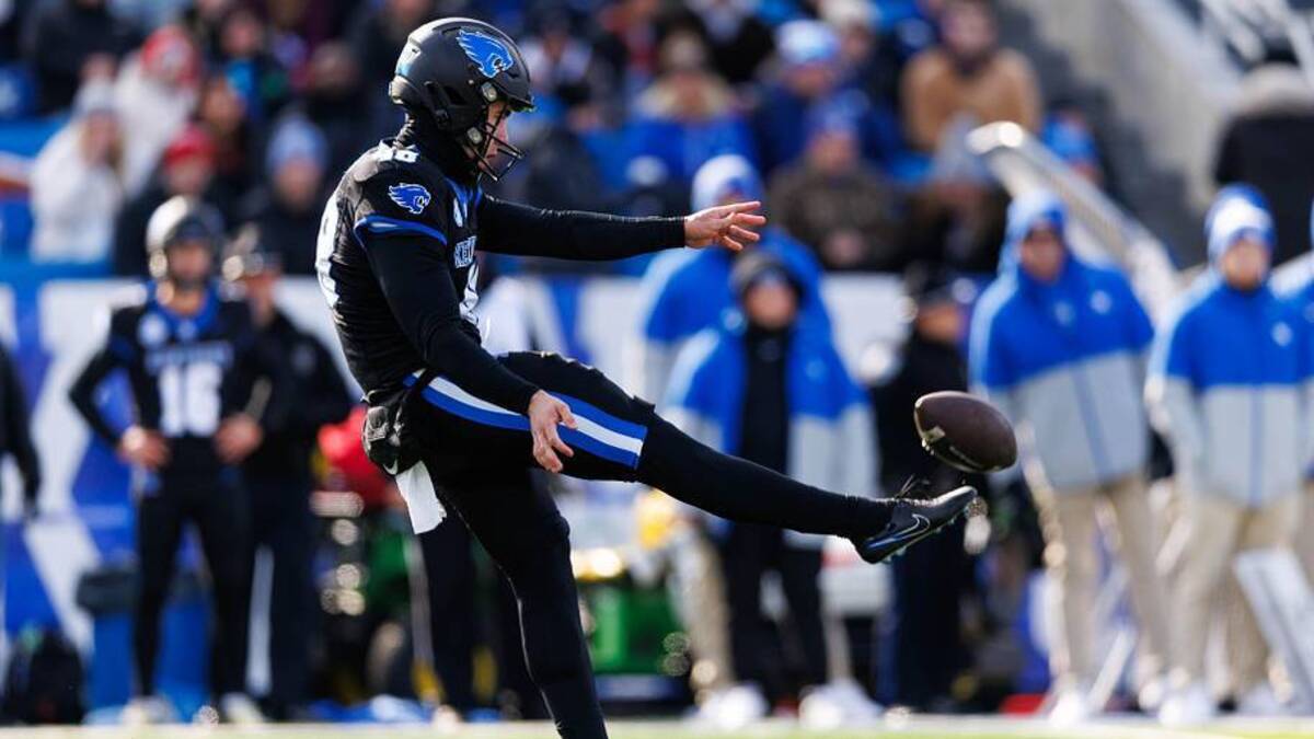  Nov 30, 2024; Lexington, Kentucky, USA; Kentucky Wildcats punter Aidan Laros (48) punts the ball during the first quarter against the Louisville Cardinals at Kroger Field. Mandatory Credit: Jordan Prather-Imagn Images | Jordan Prather-Imagn Images 