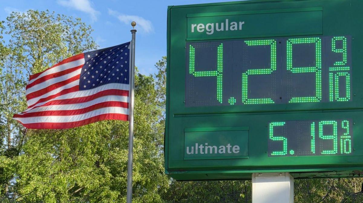 Gasoline prices per gallon are displayed at a BP service station on Sunday in Washington, D.C. Average gas prices throughout the United States hit a new high Tuesday, AAA numbers said. Photo by Pat Benic/UPI