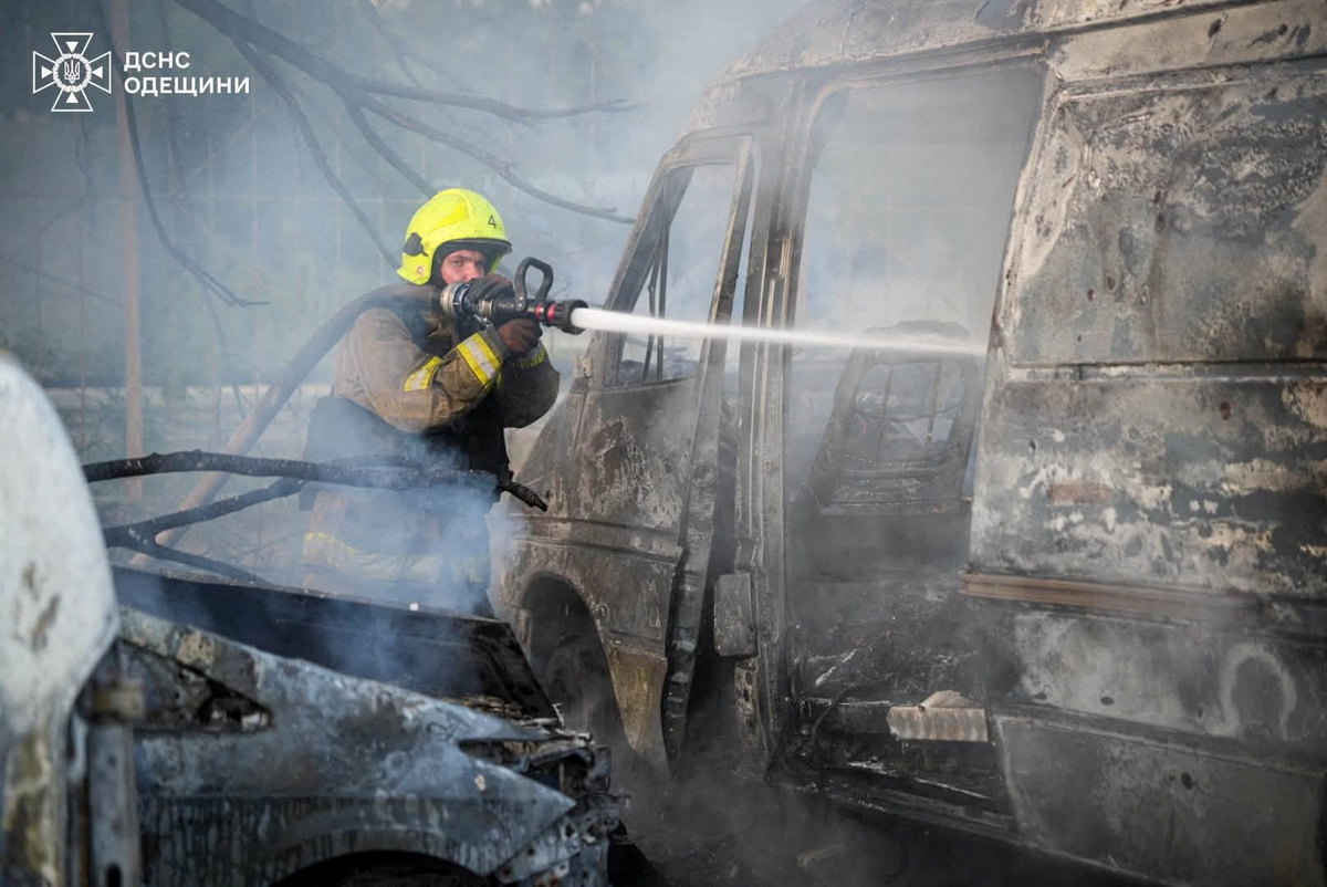 A firefighter works at the site of a car repair garage which was hit by a morning Russian missile strike, amid Russia's attack on Ukraine, in Odesa, Ukraine July 17, 2026. Press service of the State Emergency Service of Ukraine in Odesa region/Handout via REUTERS