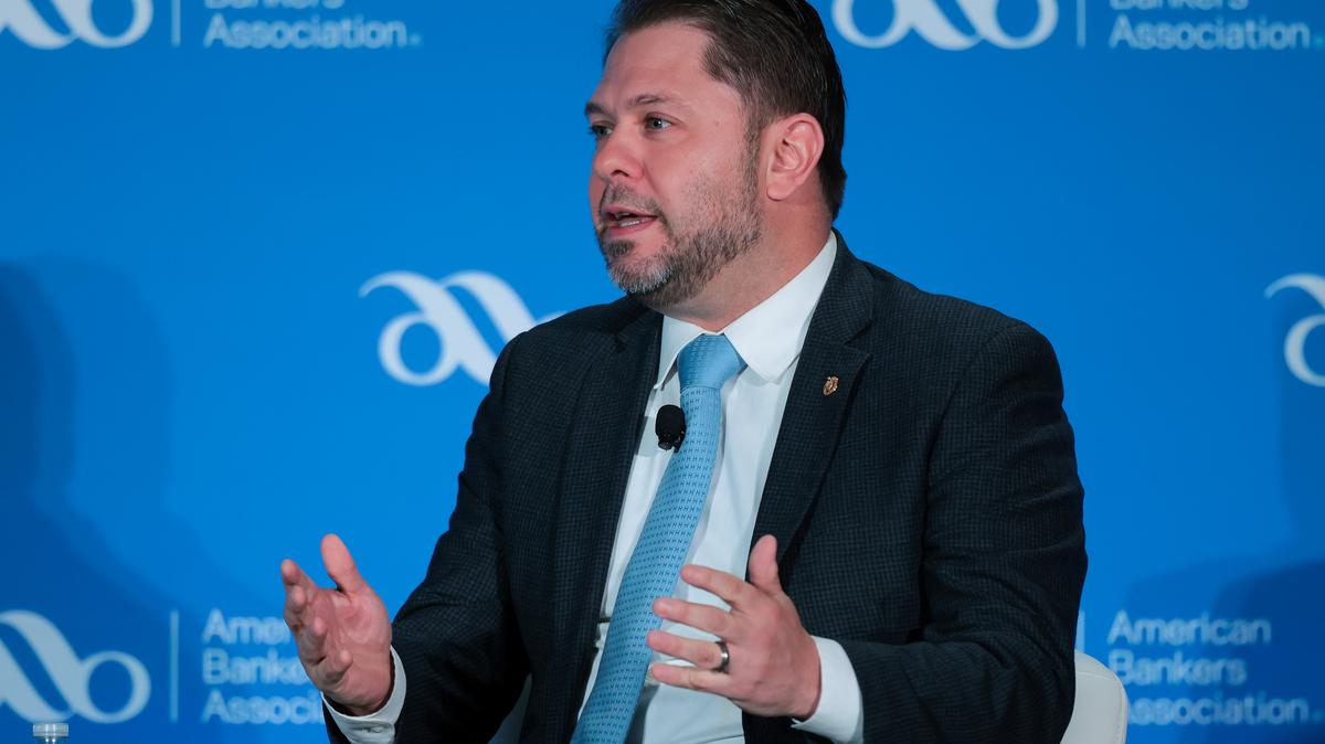U.S. Sen. Ruben Gallego (D-Arizona) speaks at the American Bankers Association's Washington Summit at the Walter E. Washington Convention Center on April 9, 2025, in Washington, D.C. (Kayla Bartkowski/Getty Images/TNS)