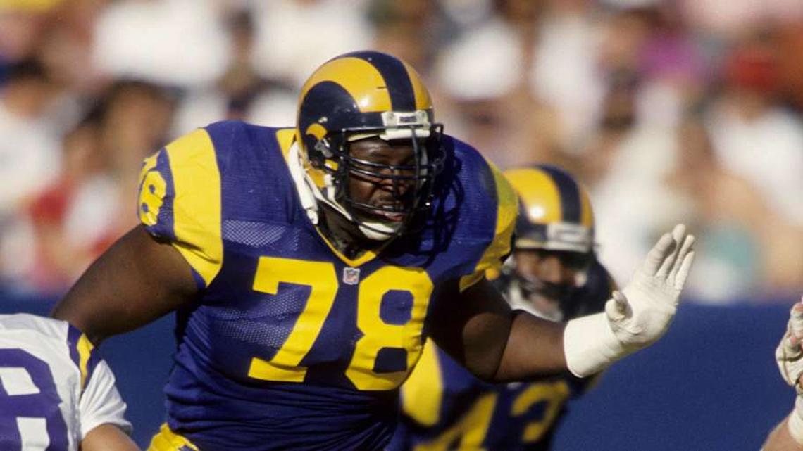  Nov 29, 1992; Anaheim, CA, USA; Los Angeles Rams tackle Jackie Slater (78) on the field against the Minnesota Vikings at Anaheim Stadium. FILE PHOTO; Mandatory Credit: Imagn Images | RVR Photos-Imagn Images 