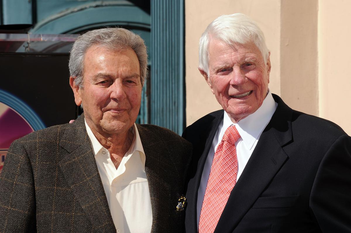 Peter Graves, with fellow actor and friend Mike Connors, is honored on the Hollywood Walk of Fame on October 30, 2009, in Hollywood, California.Kristian Dowling/Getty Images