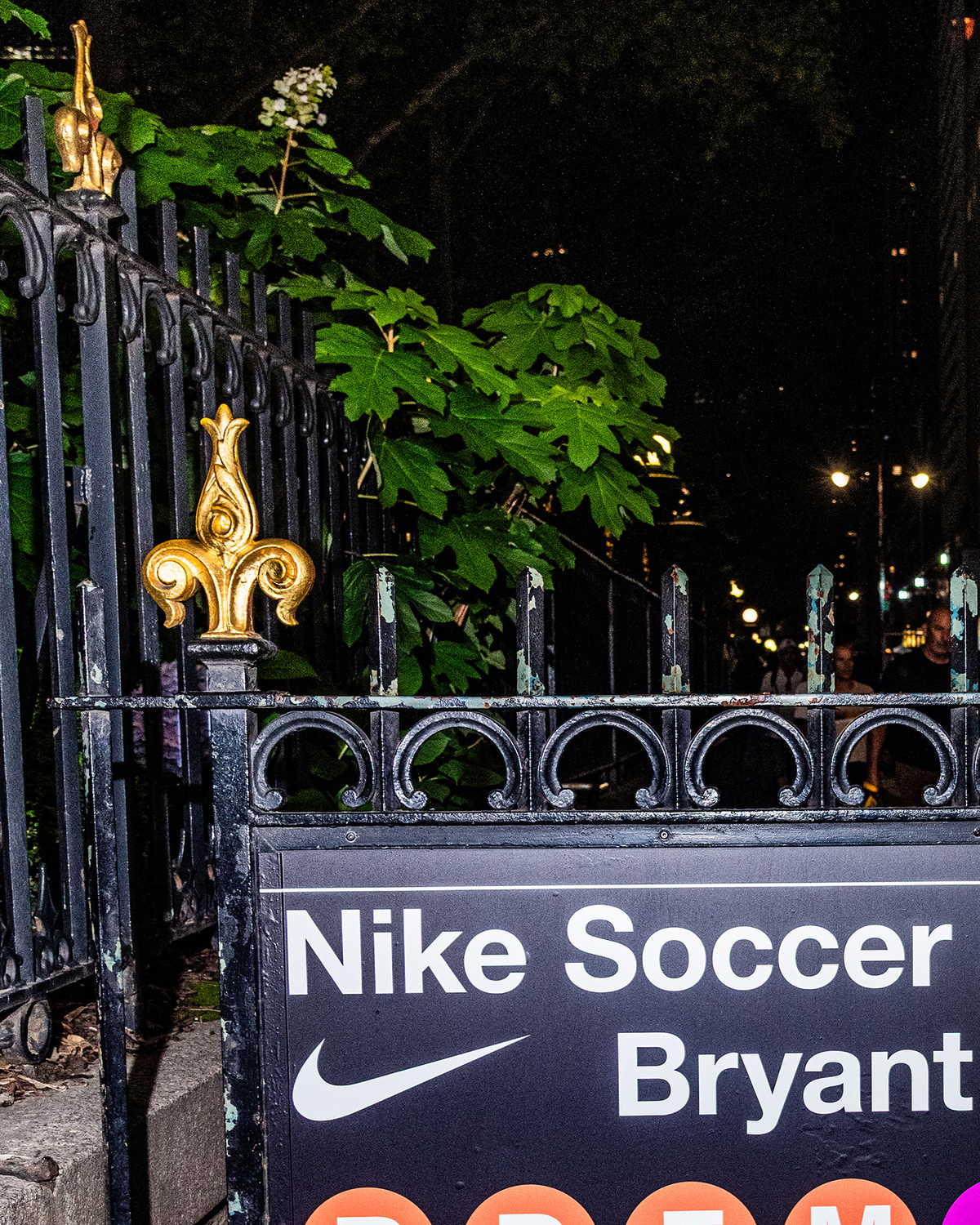 The Nike name and logo is at a subway station by Bryant Park, to highlight a Nike Toma soccer event, in New York on June 27, 2026. As World Cup matches take place across the United States, Nike and Adidas, the two largest sportswear companies in the world, are spending millions of dollars in a duel over the future of soccer in America. (Emma Rose Milligan/The New York Times)