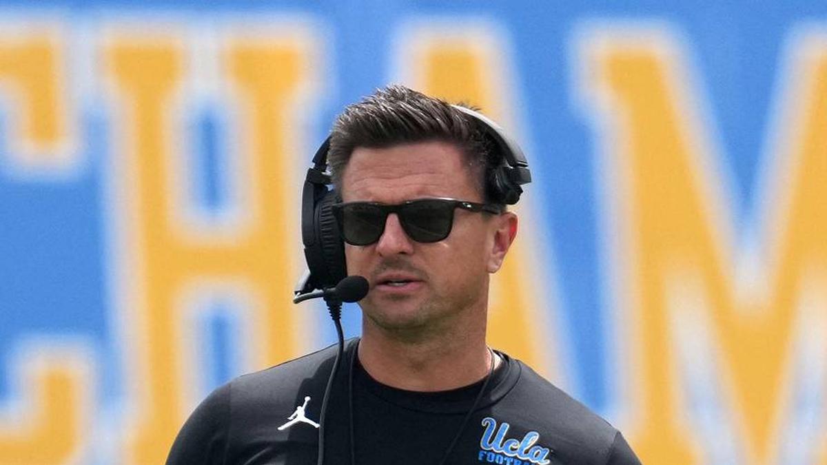  May 2, 2026; Pasadena, CA, USA; UCLA Bruins coach Bob Chesney reacts during the spring game at Rose Bowl. Mandatory Credit: Kirby Lee-Imagn Images | Kirby Lee-Imagn Images 