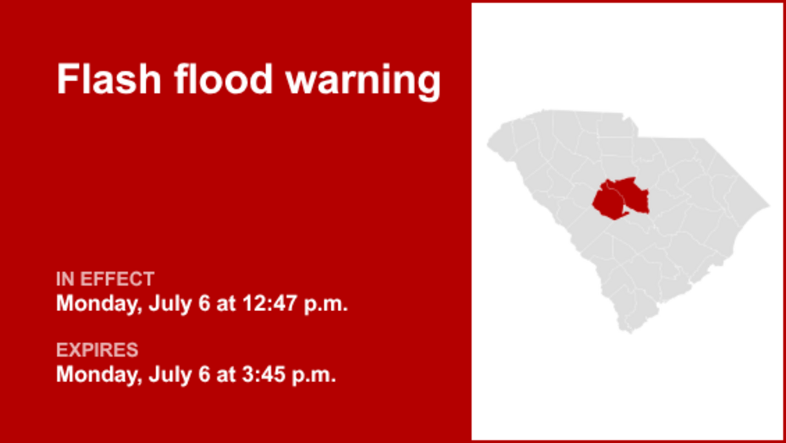 Flash flood warning for Lexington and Richland counties Monday afternoon 