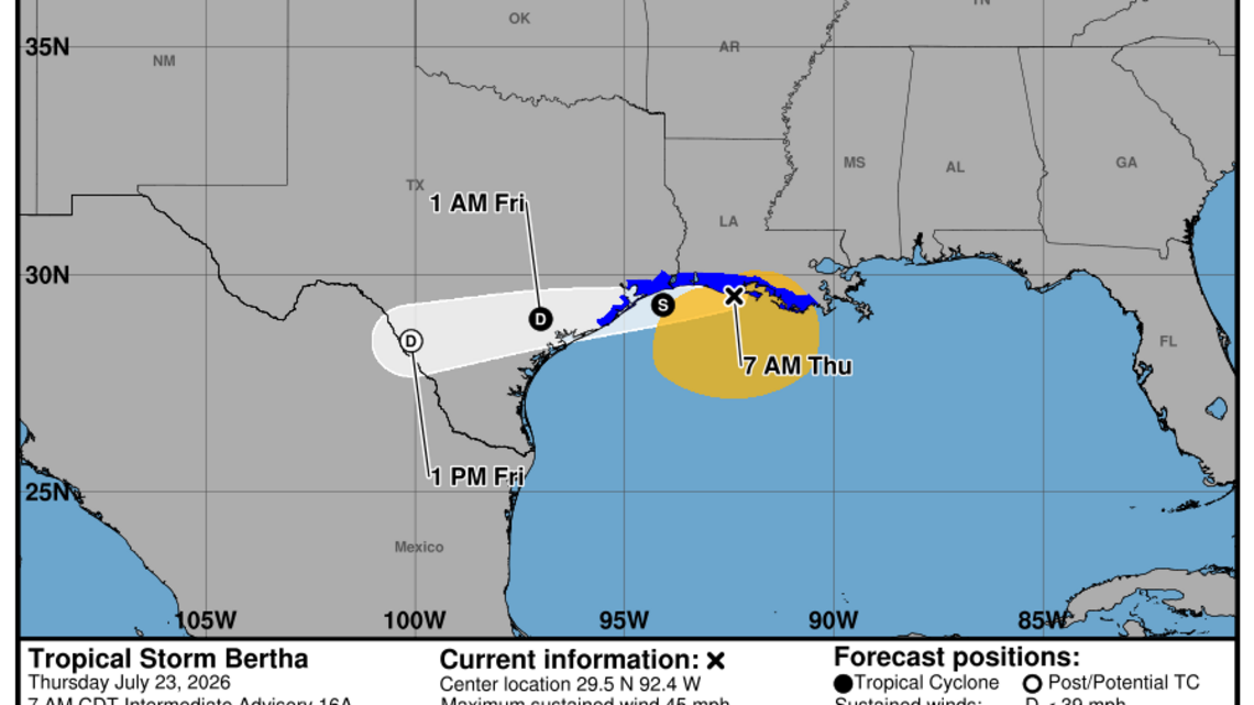 Progress report on Tropical Storm Bertha: Thursday, July 23 update from the National Hurricane Center 