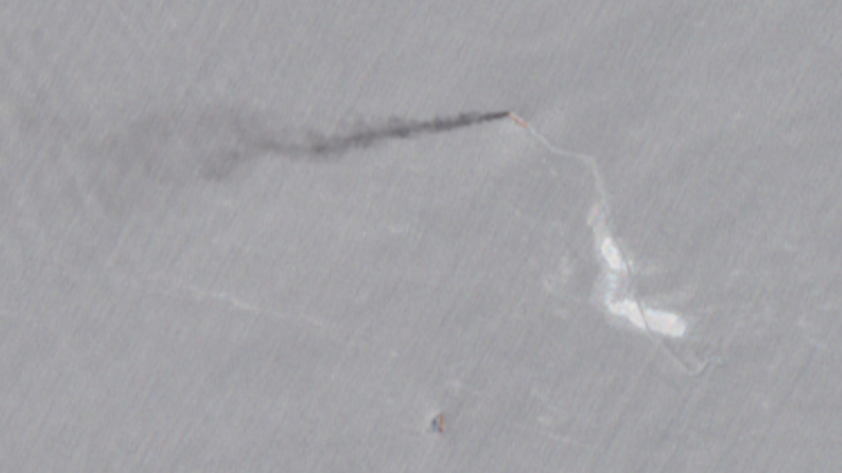 A satellite image shows the Indian-crewed tanker Jalveer, which, according to U.S. Central Command, was hit by two missiles fired by a U.S. aircraft, in the Gulf of Oman, June 11, 2026.  European Union/Copernicus Sentinel-2/Handout via REUTERS
