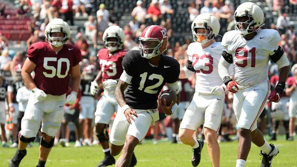  Alabama's Keelon Russell is one of the most intriguing quarterbacks in the country-but Kalen DeBoer has not yet named a starter at the position. | Gary Cosby Jr. / USA TODAY NETWORK via Imagn Images 