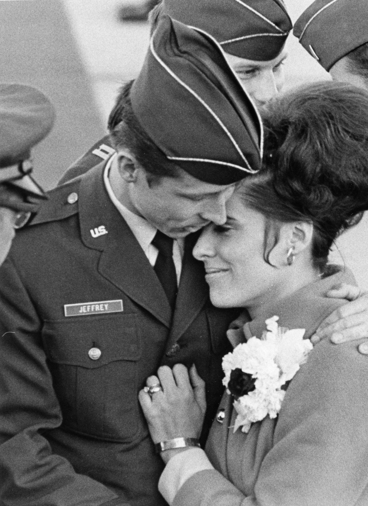 An ex-prisoner of war in the Vietnam War is greeted on his arrival for medical evaluation at Sheppard Air Force Base. Undated photo.