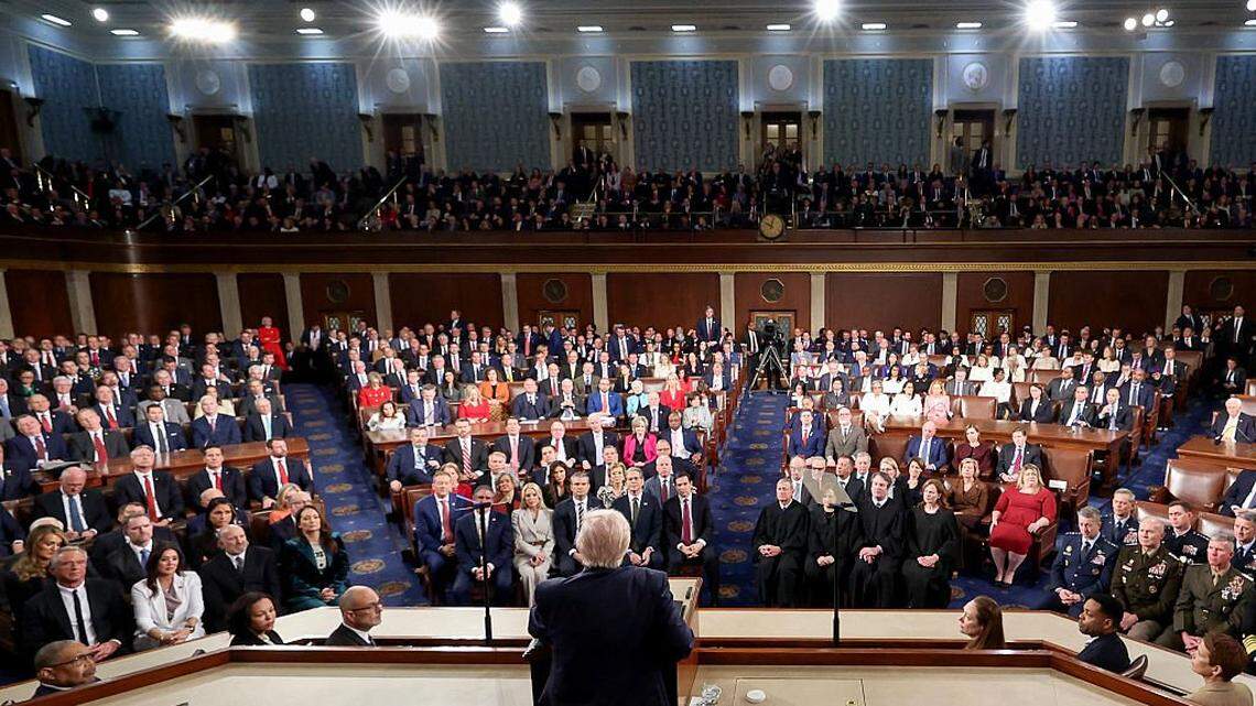 President Donald Trump delivers the State of the Union address during a joint session of Congress at the Capitol on February 24 in Washington, DC. 