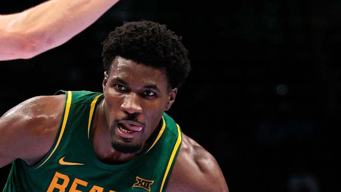  Mar 10, 2026; Kansas City, MO, USA; Baylor Bears guard Tounde Yessoufou (24) drives against Arizona State Sun Devils guard Noah Meeusen (15) during the second half at T-Mobile Center. Mandatory Credit: William Purnell-Imagn Images | William Purnell-Imagn Images 