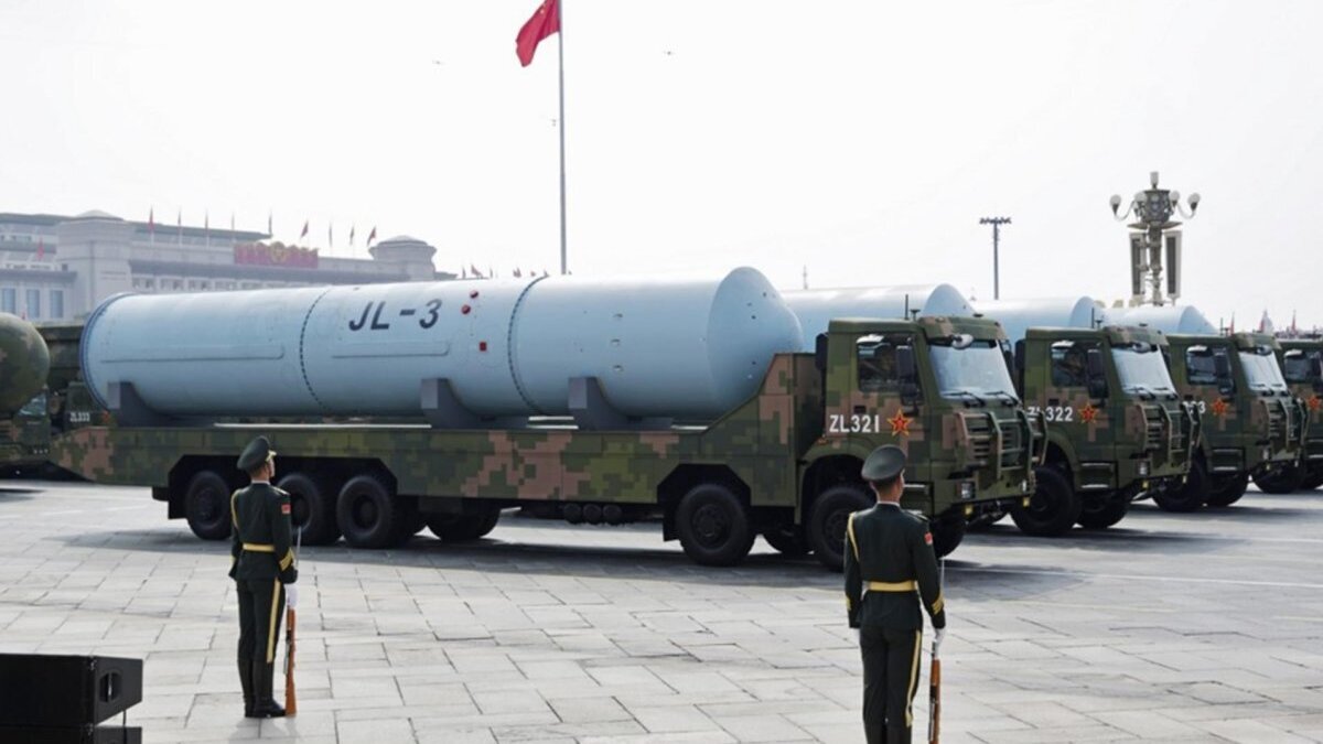 JL-3 intercontinental-range submarine-launched ballistic missiles are seen during a military parade in Beijing, China. Photo by ANDRES MARTINEZ CASARES / EPA