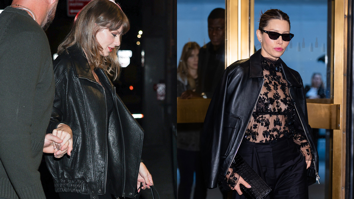 Taylor Swift and Jessica Biel Know! Baggy Leather Jackets Are a Fall Must 