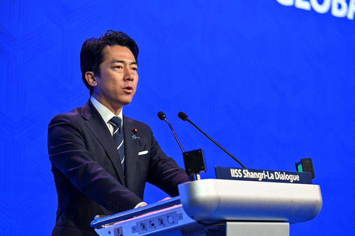 Shinjiro Koizumi, Japan's defence minister, speaks at the Shangri-La Dialogue security summit in Singapore, May 31, 2026. REUTERS/Caroline Chia