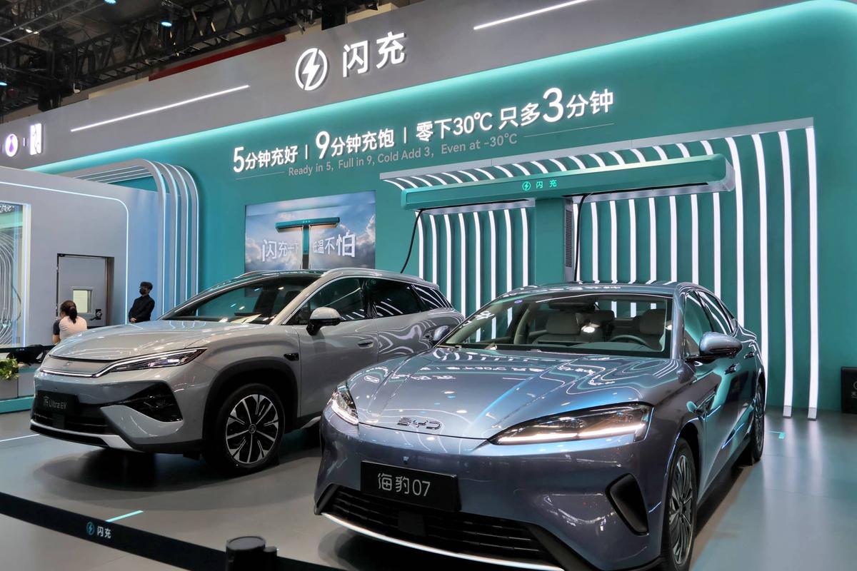  Outside of Europe and the U.S., Chinese models now account for 55% of all EV sales. Cfoto/Getty Images