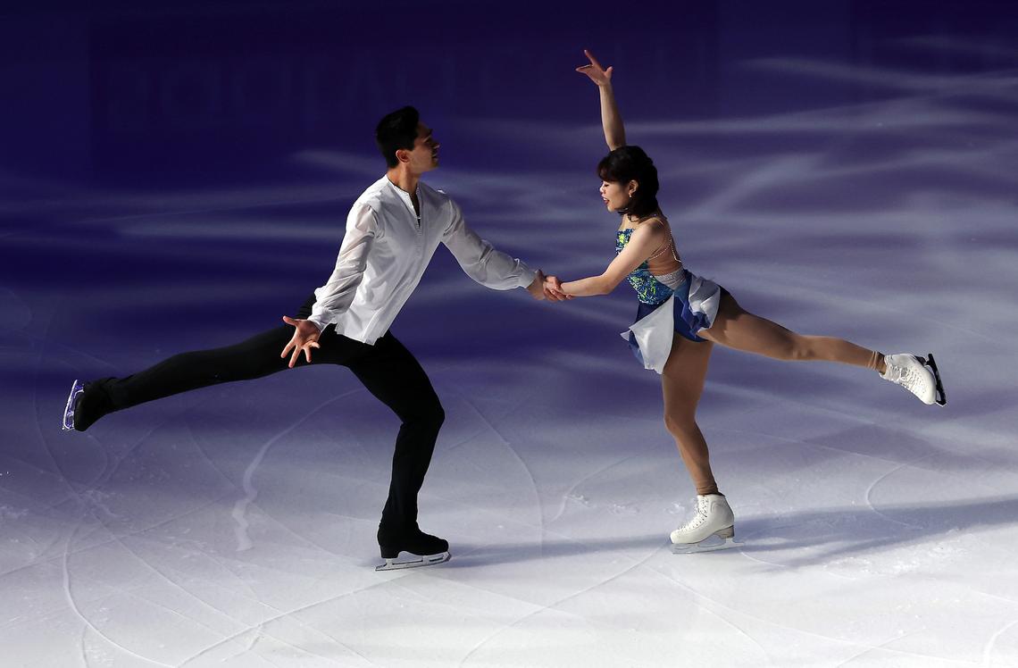  Emily Chan and Spencer Akira Howe perform during a Making the Team event of the 2026 United States Figure Skating Championships on January 11, 2026, in St. Louis, Missouri.Jamie Squire/Getty Images 