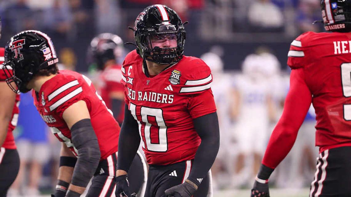  Texas Tech's Jacob Rodriguez looks to the sideline during the Big 12 Conference championship football game, Saturday, Nov. 6, 2025, at AT&T Stadium in Arlington. | Nathan Giese/Avalanche-Journal / USA TODAY NETWORK via Imagn Images 