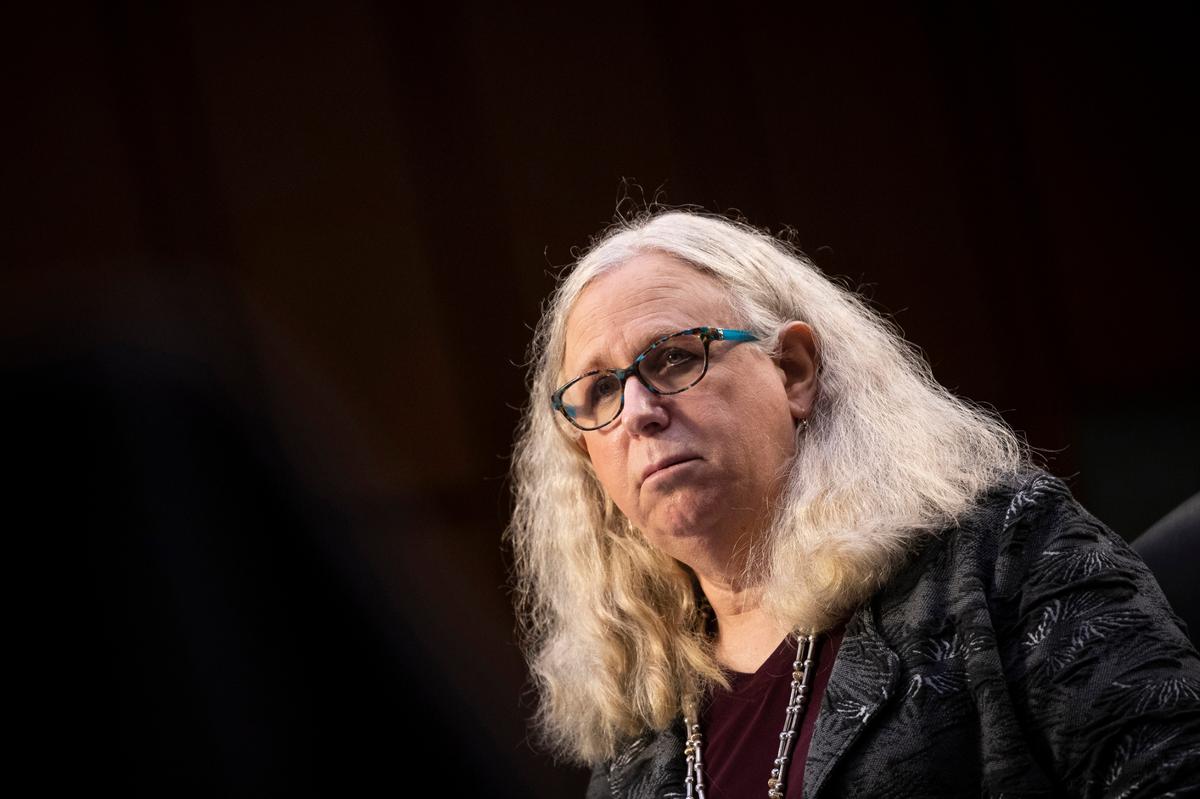 Rachel Levine, nominated to be an assistant secretary at the Department of Health and Human Services, testifies before the Senate Health, Education, Labor, and Pensions committee on Capitol Hill in Washington, Feb. 25, 2021. She became the first openly transgender federal official to win Senate confirmation.